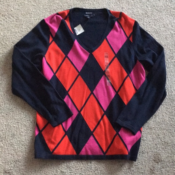 Tommy Hilfiger Sweaters - TOMMY HILFIGER Argyle Cotton Sweater Lon Sleeves V Neck XXL